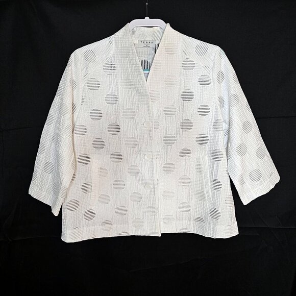 Terra sj Apparel White and Metallic Sheer Cardigan Blazer - Picture 1 of 4